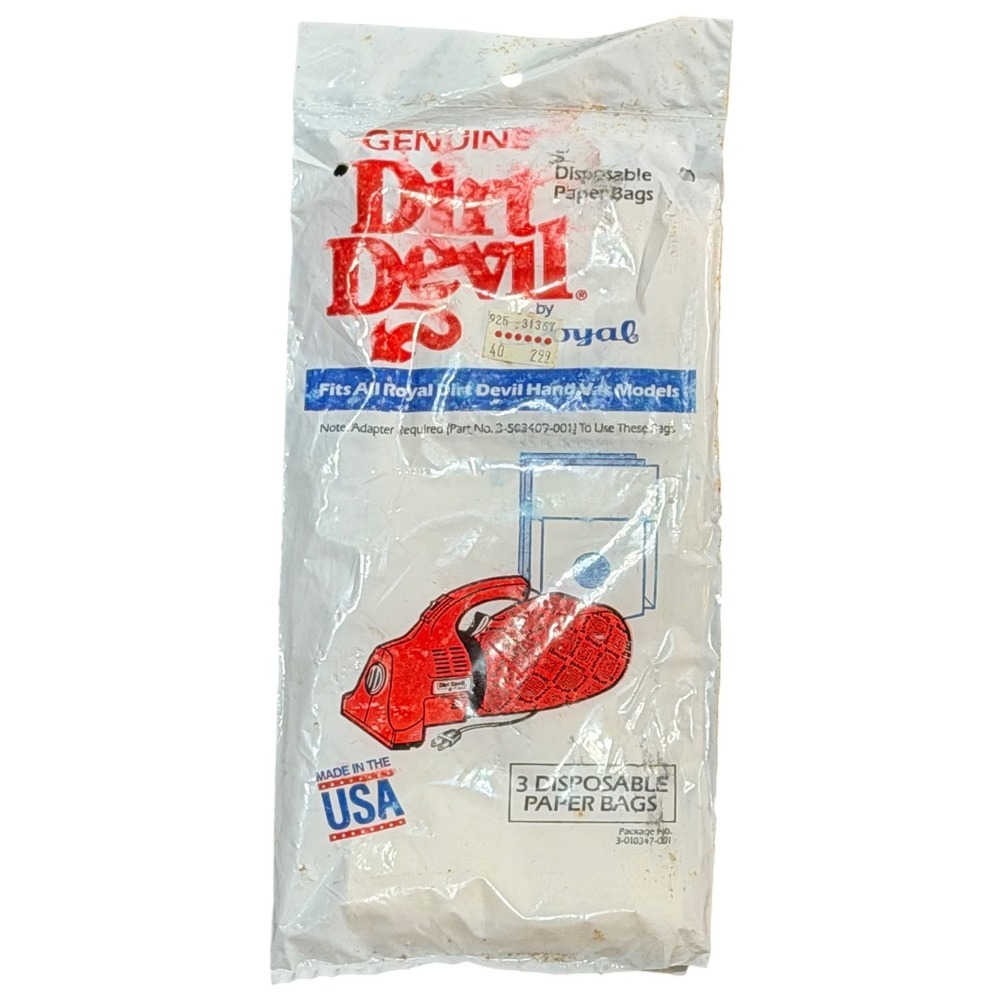 Dirt Devil Vacuum Bags Royal Hand Vac 3 Pack Disposable Paper USA NEW